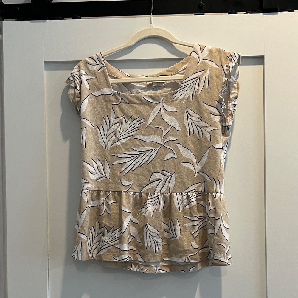 LOFT Beige Leaf Print Women's Blouse